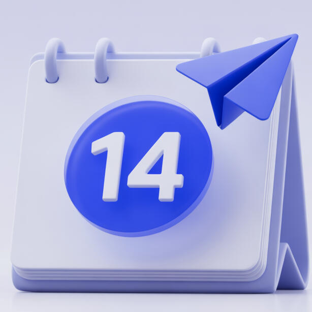 A 3D calendar with the number 14 highlighted, representing a formal legal deadline for companies to respond.